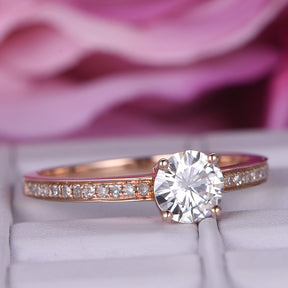 Classic Round Moissanite Ring with Diamond Accents
