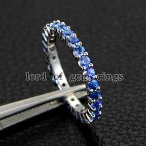 Blue Sapphire Wedding Band Eternity Anniversary Ring 14K White Gold - Lord of Gem Rings - 4