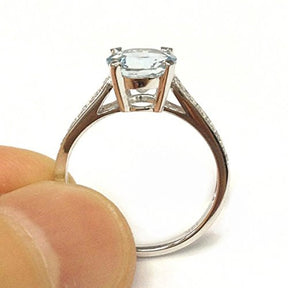 Round Aquamarine Engagement Ring Pave Diamond Wedding 14K White Gold,7mm - Lord of Gem Rings - 4