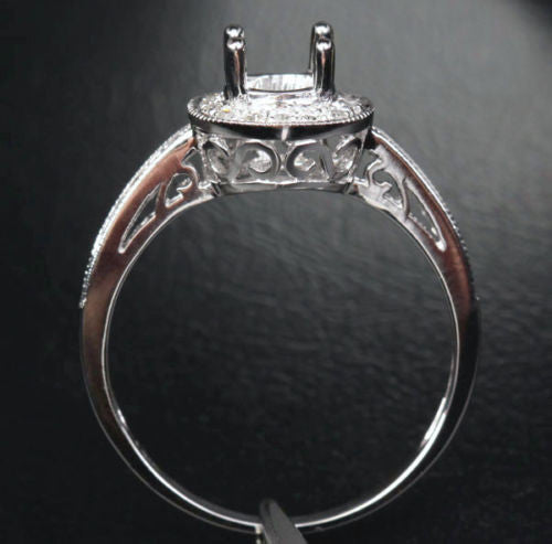 Diamond Engagement Semi Mount Ring 14k White gold Setting Round 5.5mm Milgrain - Lord of Gem Rings - 4