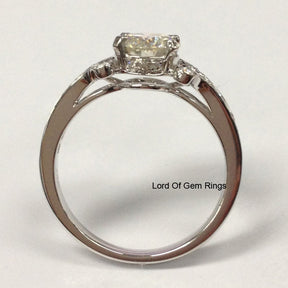 Round Moissanite Engagement Ring Pave Moissanite Diamond Wedding 14K White Gold 6.5mm - Lord of Gem Rings - 4