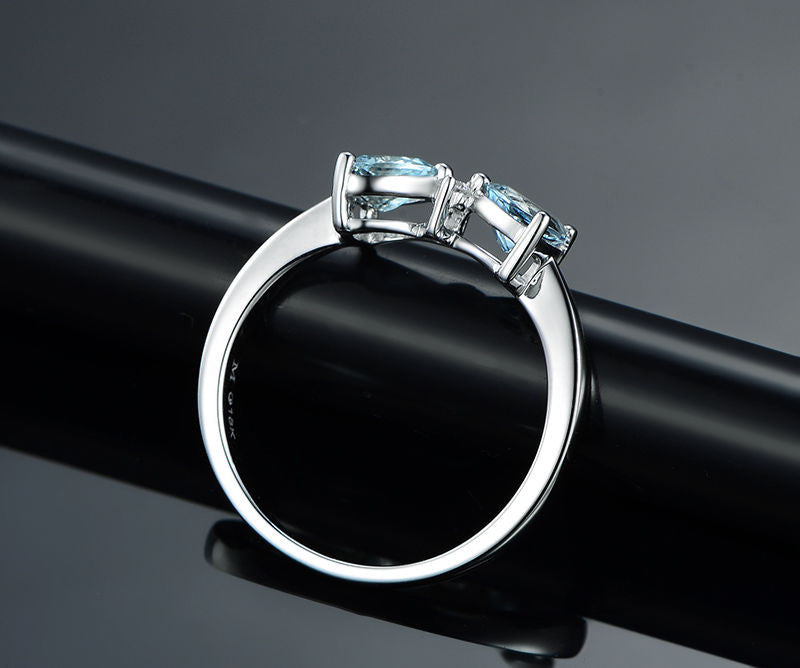 Trillion Blue Aquamarine Engagement Ring Diamond Wedding 14K White Gold 5mm - Lord of Gem Rings - 4