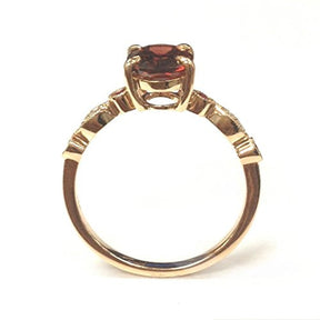 Oval Garnet Engagement Ring Pave Diamond Ruby Wedding 14K Rose Gold,6x8mm, Art Deco - Lord of Gem Rings - 4
