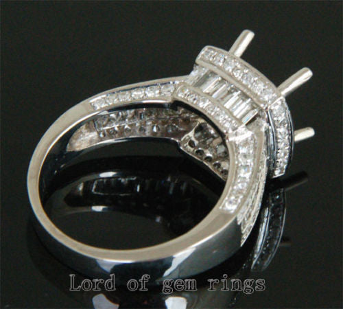 VS Baguette Diamond Engagement Semi Mount Ring 14K White Gold Setting Round 9mm - Lord of Gem Rings - 4