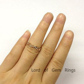Black Diamond Wedding Band Anniversary Ring 14K Rose Gold Art Deco Milgrain - Lord of Gem Rings - 4