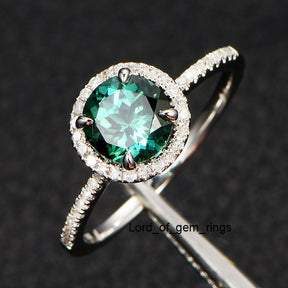 Round Blue Tourmaline Engagement Ring Pave Diamond Wedding 14K White Gold 7mm - Lord of Gem Rings - 4
