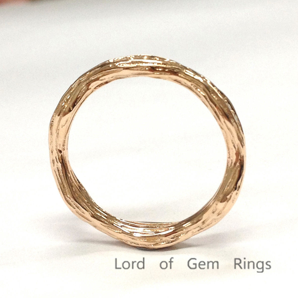 Pave Diamond Wedding Band Eternity Anniversary Ring 14K Rose Gold Art Deco Hand Crafted Twig - Lord of Gem Rings - 4