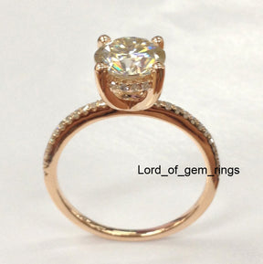 Round Moissanite Engagement Ring Pave Diamond Wedding 14K Rose Gold 7mm,Halo - Lord of Gem Rings - 4