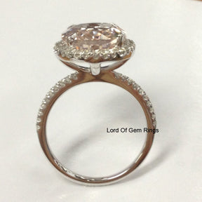 Reserved for Ceara Oval  Morganite Engagement Ring Pave Diamond Halo 14K White Gold 8x12mm - Lord of Gem Rings - 5