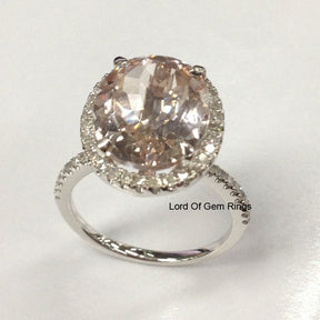 Reserved for Ceara Oval  Morganite Engagement Ring Pave Diamond Halo 14K White Gold 8x12mm - Lord of Gem Rings - 4
