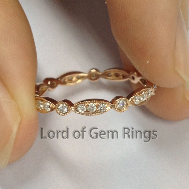 Heart Morganite Engagement Ring Sets Pave Diamond Wedding 14K Rose Gold 8mm Enternity Vintage Style - Lord of Gem Rings - 3