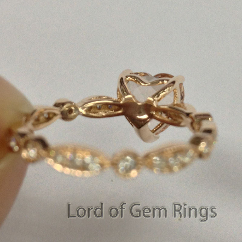 Heart Morganite Engagement Ring Sets Pave Diamond Wedding 14K Rose Gold 8mm Enternity Vintage Style - Lord of Gem Rings - 6