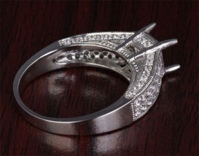 VS/H Diamond Engagement Semi Mount Ring 14K White Gold Setting Princess 5.5mm Milgrain - Lord of Gem Rings - 5