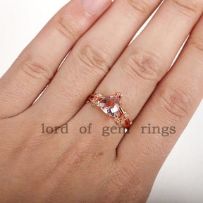 Trillion Morganite Engagement Ring Diamond 14K Rose Gold 8mm - Lord of Gem Rings - 5