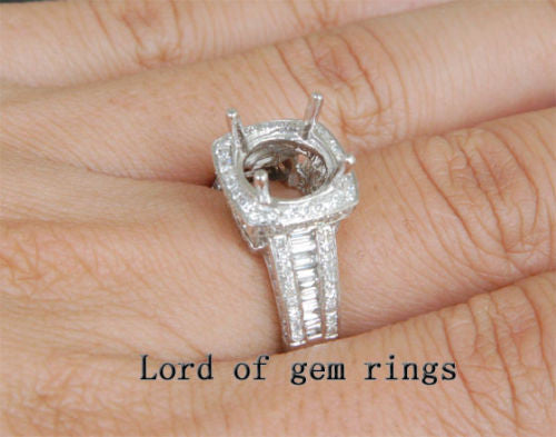 VS Baguette Diamond Engagement Semi Mount Ring 14K White Gold Setting Round 9mm - Lord of Gem Rings - 5