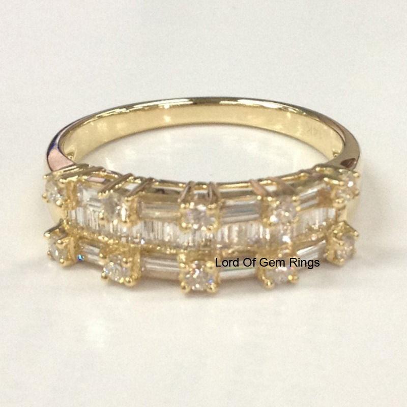Baguette/Round Diamond Wedding Band Anniversary Ring 14K Yellow Gold 1.62ct - Lord of Gem Rings - 5