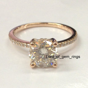 Round Moissanite Engagement Ring Pave Diamond Wedding 14K Rose Gold 7mm,Halo - Lord of Gem Rings - 5