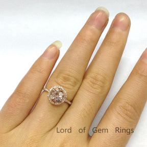 Round Morganite Engagement Ring Pave Diamond Wedding 14K Rose Gold 8mm Six Prongs - Lord of Gem Rings - 4