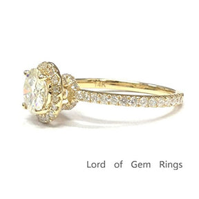 Round Moissanite Engagement Ring Pave Diamond Wedding 14K Yellow Gold,6.5mm,3/4 Eternity Band - Lord of Gem Rings - 5