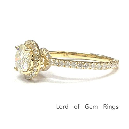 Round Moissanite Engagement Ring Pave Diamond Wedding 14K Yellow Gold,6.5mm,3/4 Eternity Band - Lord of Gem Rings - 5