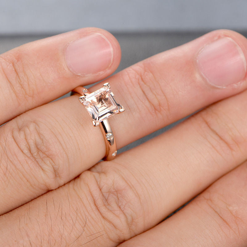 Reserved for Derek, Custom Princess Morganite Engagement Ring 18K Rose Gold - Lord of Gem Rings - 5