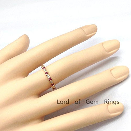 Princess Ruby Diamond Wedding Band 3/4 Eternity Anniversary Ring 14K Rose Gold - Lord of Gem Rings - 5