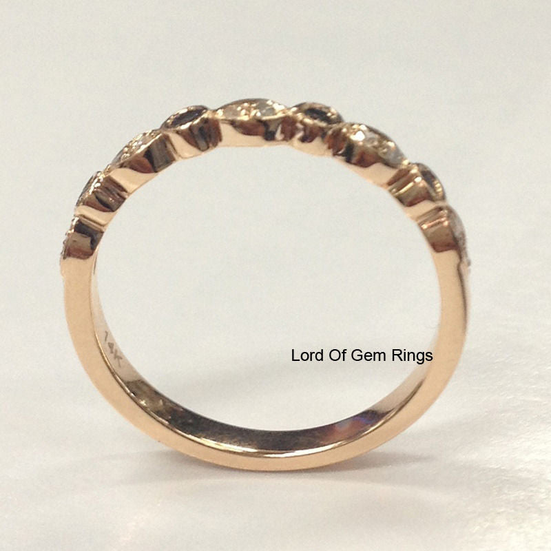Pave Clear/Black Diamond Wedding Band Half Eternity Anniversary Ring 14K Rose Gold - Lord of Gem Rings - 5