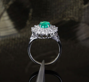 Oval Emerald Engagement Ring Diamond Wedding 14k White Gold Flower - Lord of Gem Rings - 5