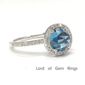 Round London Blue Topaz Engagement Ring Diamond Wedding 14K White Gold,6.5mm,Unique Style - Lord of Gem Rings - 5