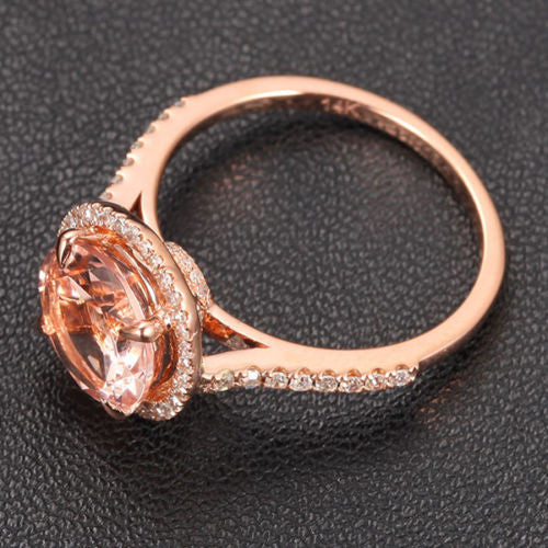 Round Morganite Engagement Ring Pave Diamond Wedding 14K Rose Gold 8mm - Lord of Gem Rings - 6