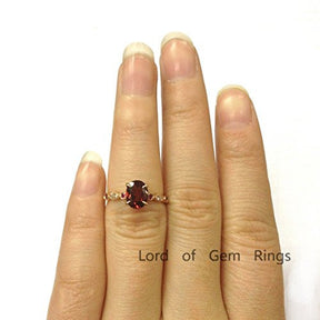Oval Garnet Engagement Ring Pave Diamond Ruby Wedding 14K Rose Gold,6x8mm, Art Deco - Lord of Gem Rings - 5