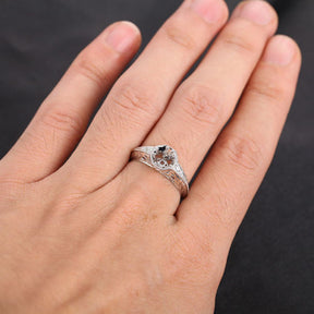 Diamond Engagement Semi Mount ring 14K White Gold Setting Round 6.5mm Filigree Hand Engraved - Lord of Gem Rings - 6