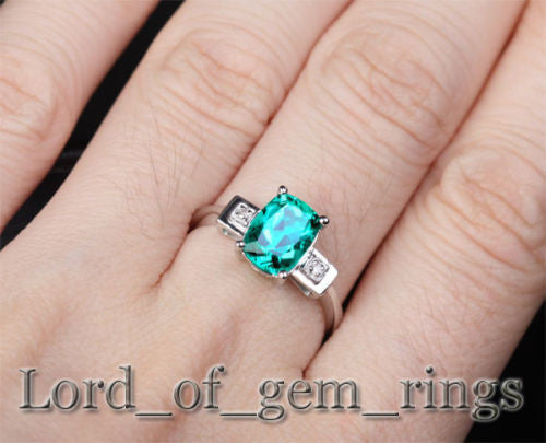 Oval Emerald Engagement Ring Pave Diamond Wedding 14k White Gold - Lord of Gem Rings - 5