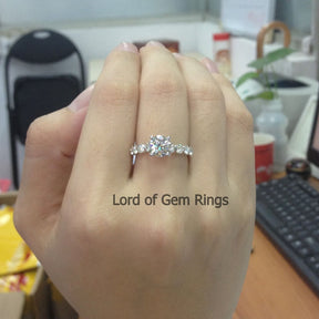 Round Moissanite Engagement Ring 14K White Gold 6.5mm & 3mm - Lord of Gem Rings - 5