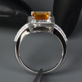 Asscher Citrine Halo Ring with Double Row Diamond Shank