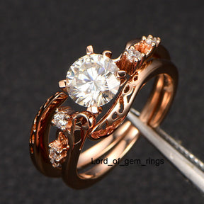 Round Moissanite Engagement Ring VS-H Diamond 14K Rose Gold 6.5mm Unique Band - Lord of Gem Rings - 5