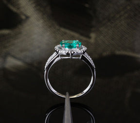 Oval Emerald Engagement Ring Pave Diamond Wedding 14k White Gold 6x8mm - Lord of Gem Rings - 5