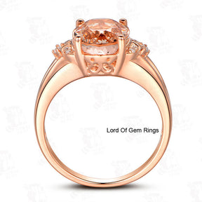Oval Morganite Engagement Ring Diamond 14K Rose Gold 8x10mm  Floral - Lord of Gem Rings - 5