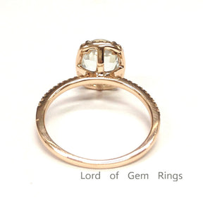 Oval Aquamarine Engagement Ring Pave Diamond Wedding 14K Rose Gold 6x8mm Cushion Halo - Lord of Gem Rings - 5