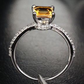 Princess Citrine Engagement Ring Pave Diamond Wedding 14k White Gold 6mm - Lord of Gem Rings - 5