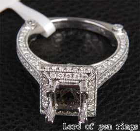 Diamond Engagement Semi Mount Ring 14K White Gold Setting Princess 5.25-6.25mm - Lord of Gem Rings - 5