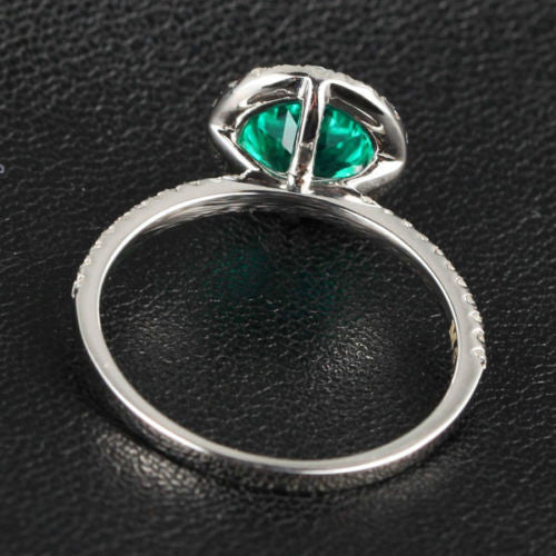 Round Emerald Engagement Ring Pave Diamond Wedding 14K White Gold 6.5mm - THIN DESIGN - Lord of Gem Rings - 6