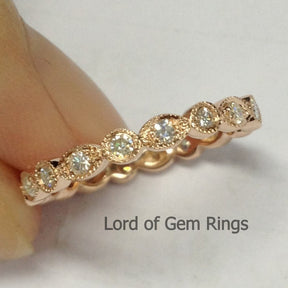 Moissanite Wedding Band Eternity Anniversary Ring 18K Rose Gold, Bezel, Art Deco Antique - Lord of Gem Rings - 6