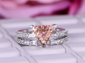 Trillion Morganite Baguette Diamond Euro Bridal Set