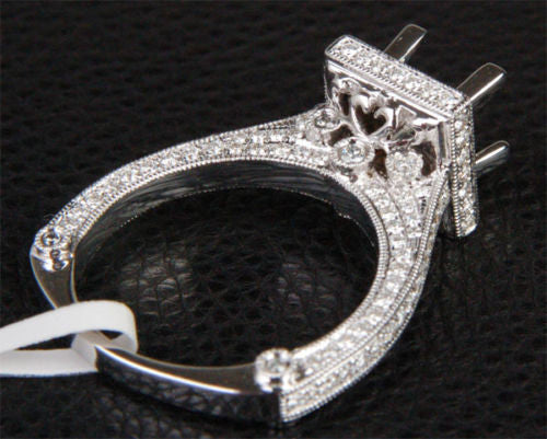 Diamond Engagement Semi Mount Ring 14K White Gold Setting Princess 5.25-6.25mm - Lord of Gem Rings - 6