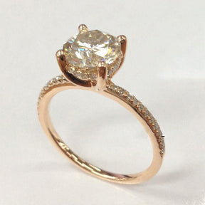 Round Moissanite Engagement Ring Diamond Hidden Halo