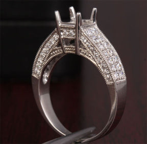 VS/H Diamond Engagement Semi Mount Ring 14K White Gold Setting Princess 5.5mm Milgrain - Lord of Gem Rings - 7