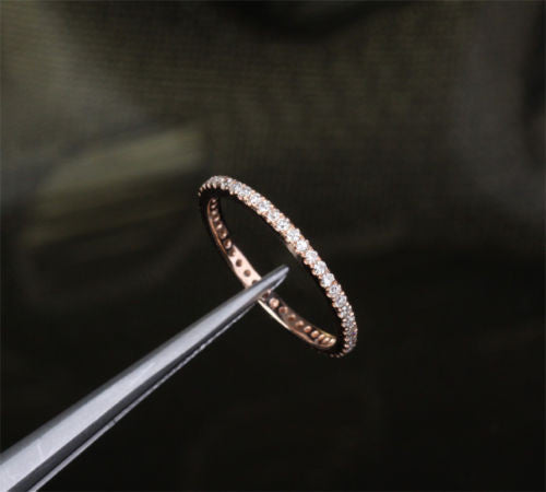 Pave Diamond Wedding Band Eternity Anniversary Ring 14K Rose Gold SI/H -THIN Design - Lord of Gem Rings - 1