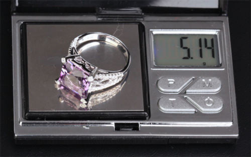Princess Amethyst Engagement Ring Pave Diamond Wedding 14K White Gold 10.5mm - Lord of Gem Rings - 6