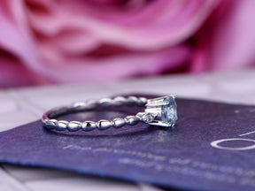 Round Aquamarine Diamond Tear Shank Ring 14K White Gold